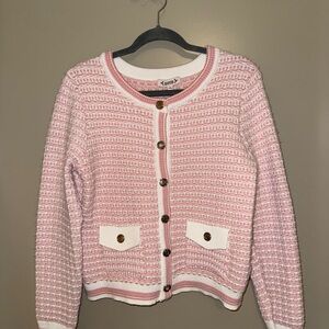 Nanette Lepore Pink and White Cardigan